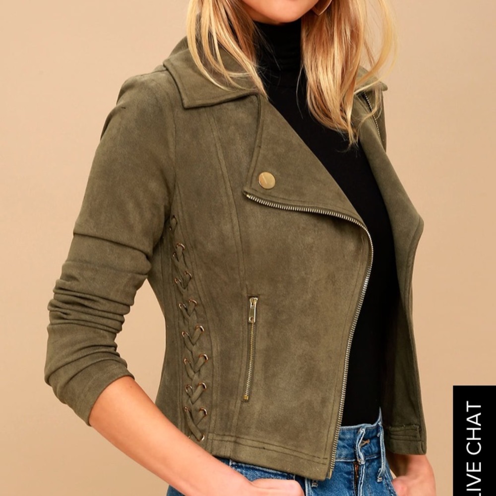 Orson Olive Green Vegan Suede Lace Up Jacket